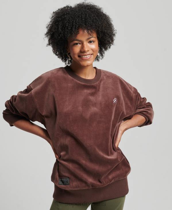 Superdry femmes ras du cou oversize en velours avec logo code s D64Z5856 vêtements brun