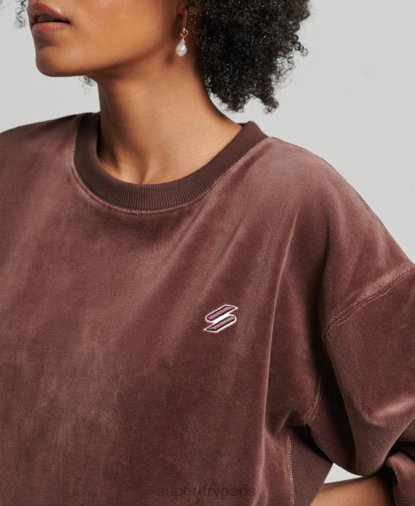 Superdry femmes ras du cou oversize en velours avec logo code s D64Z5856 vêtements brun