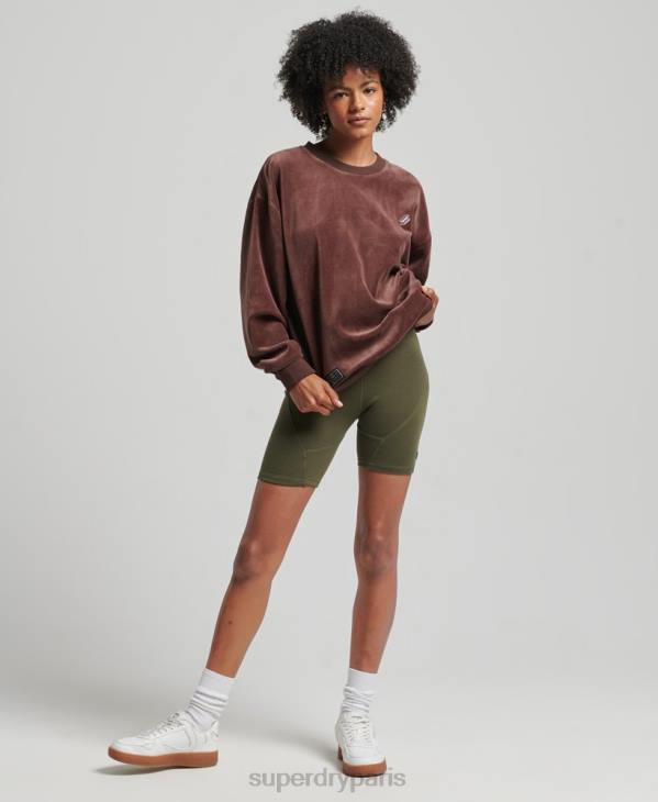 Superdry femmes ras du cou oversize en velours avec logo code s D64Z5856 vêtements brun