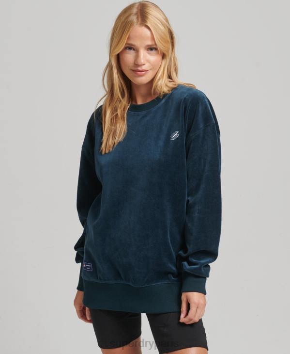 Superdry femmes ras du cou oversize en velours avec logo code s D64Z5925 vêtements bleu foncé