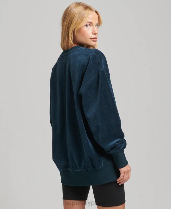 Superdry femmes ras du cou oversize en velours avec logo code s D64Z5925 vêtements bleu foncé