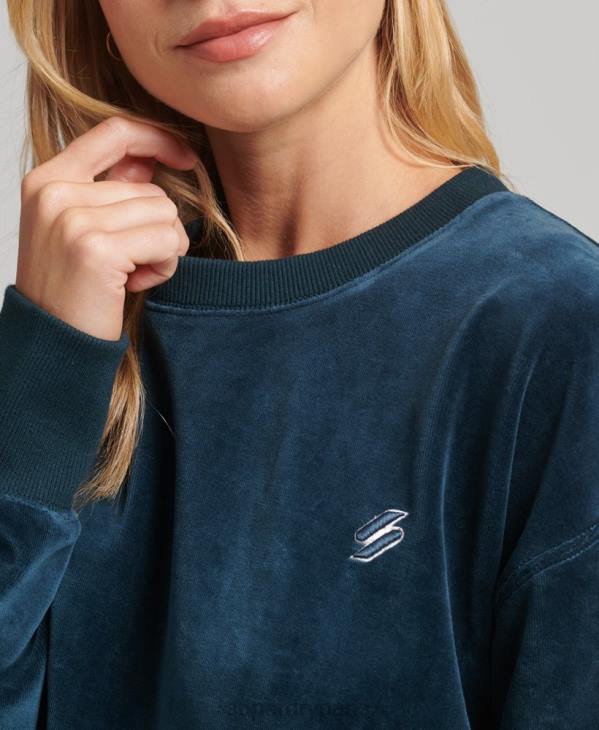 Superdry femmes ras du cou oversize en velours avec logo code s D64Z5925 vêtements bleu foncé