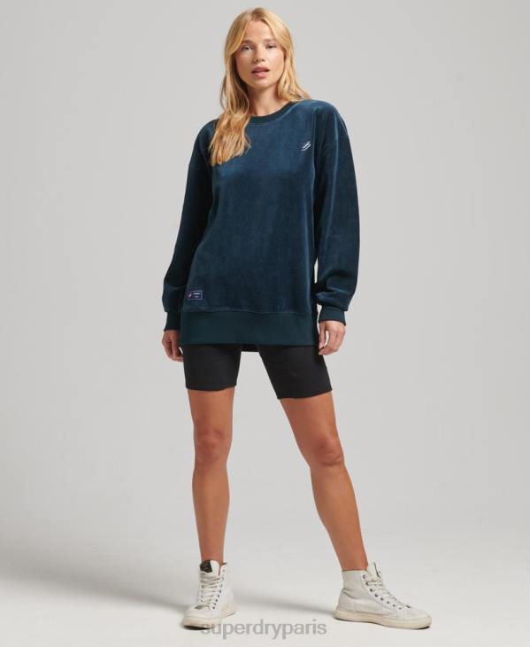 Superdry femmes ras du cou oversize en velours avec logo code s D64Z5925 vêtements bleu foncé