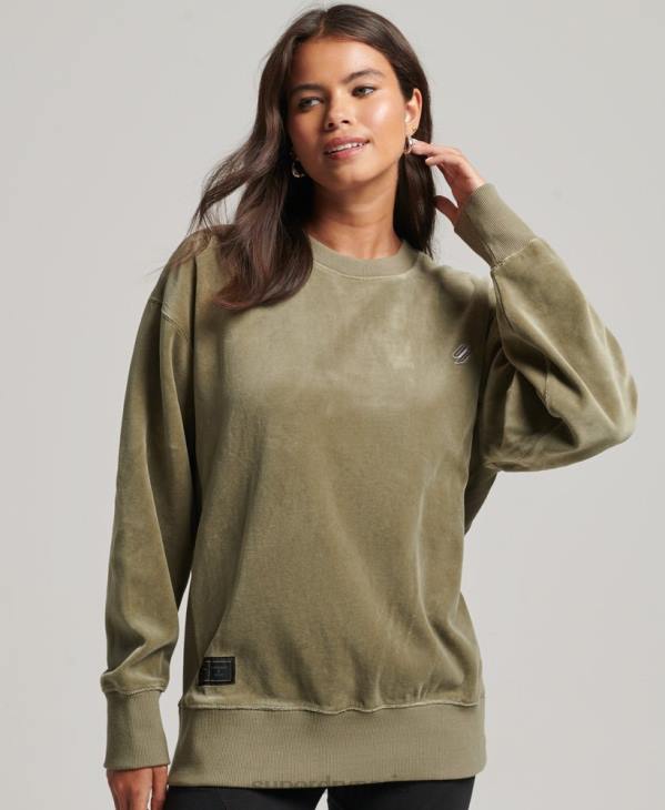 Superdry femmes ras du cou oversize en velours avec logo code s D64Z6013 vêtements kaki