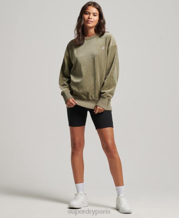 Superdry femmes ras du cou oversize en velours avec logo code s D64Z6013 vêtements kaki