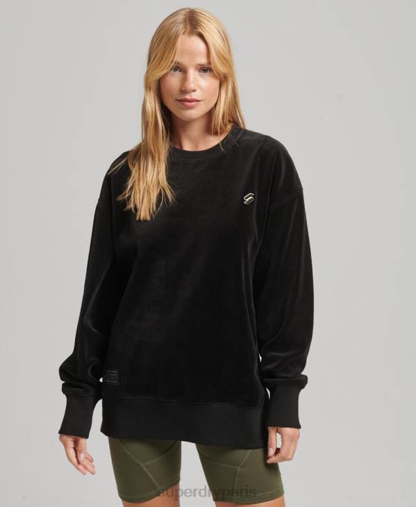 Superdry femmes ras du cou oversize en velours avec logo code s D64Z6090 vêtements noir
