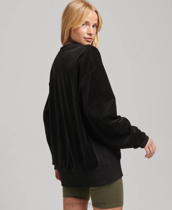 Superdry femmes ras du cou oversize en velours avec logo code s D64Z6090 vêtements noir