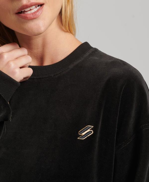 Superdry femmes ras du cou oversize en velours avec logo code s D64Z6090 vêtements noir