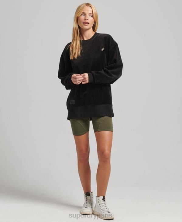 Superdry femmes ras du cou oversize en velours avec logo code s D64Z6090 vêtements noir