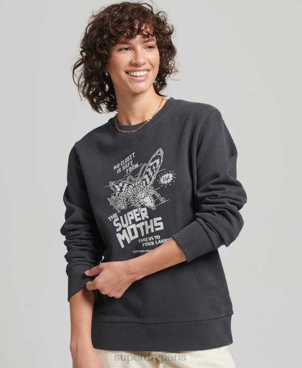 Superdry femmes sweat b-movie crew D64Z5829 vêtements gris foncé