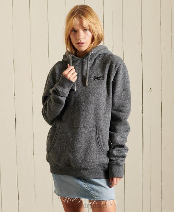 Superdry femmes sweat à capuche ample à logo vintage brodé D64Z5929 vêtements gris foncé
