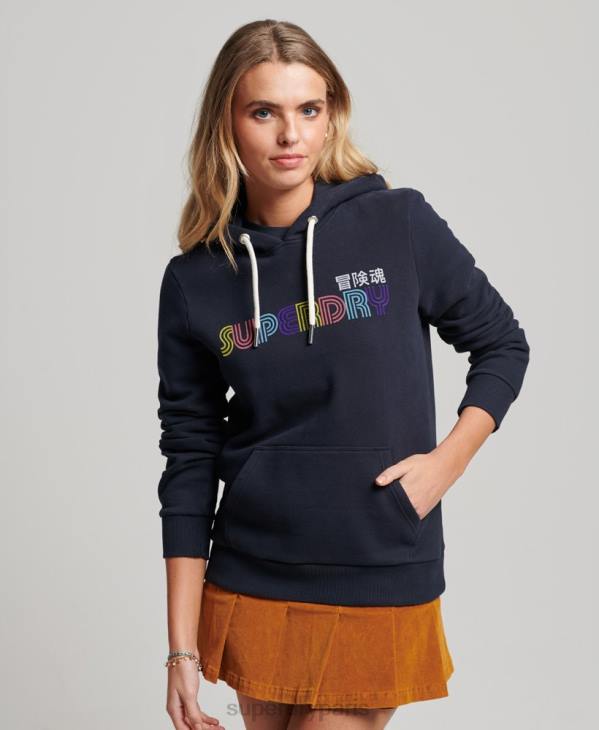 Superdry femmes sweat à capuche arc-en-ciel rétro D64Z3350 vêtements marine