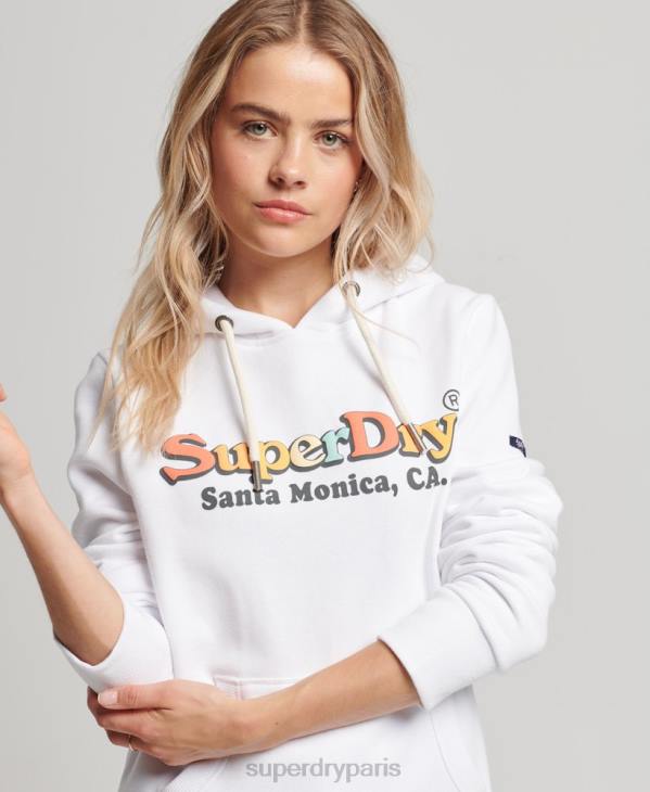 Superdry femmes sweat à capuche arc-en-ciel vintage D64Z2206 vêtements blanc
