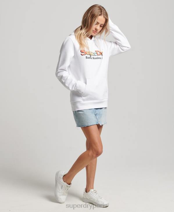 Superdry femmes sweat à capuche arc-en-ciel vintage D64Z2206 vêtements blanc