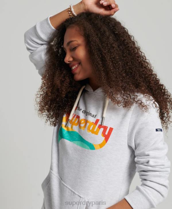 Superdry femmes sweat à capuche arc-en-ciel vintage D64Z2207 vêtements gris clair