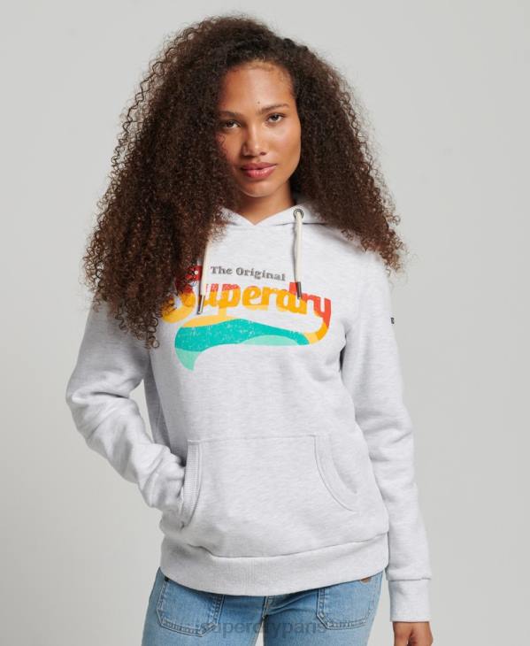 Superdry femmes sweat à capuche arc-en-ciel vintage D64Z2207 vêtements gris clair