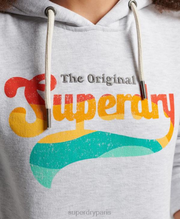 Superdry femmes sweat à capuche arc-en-ciel vintage D64Z2207 vêtements gris clair
