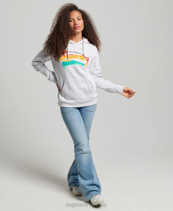 Superdry femmes sweat à capuche arc-en-ciel vintage D64Z2207 vêtements gris clair