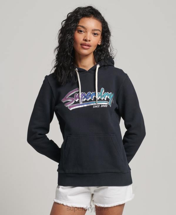 Superdry femmes sweat à capuche avec inscription du centre-ville vintage D64Z2274 vêtements gris foncé