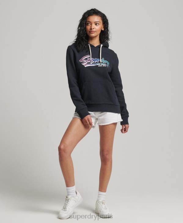 Superdry femmes sweat à capuche avec inscription du centre-ville vintage D64Z2274 vêtements gris foncé