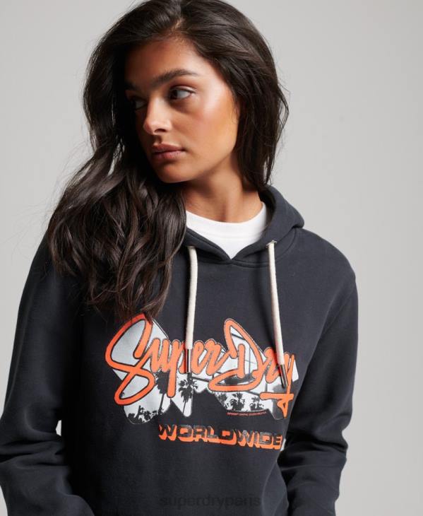 Superdry femmes sweat à capuche avec photographie D64Z5851 vêtements marine