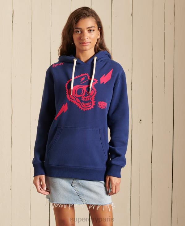 Superdry femmes sweat à capuche bohème et rock oversize D64Z6141 vêtements bleu