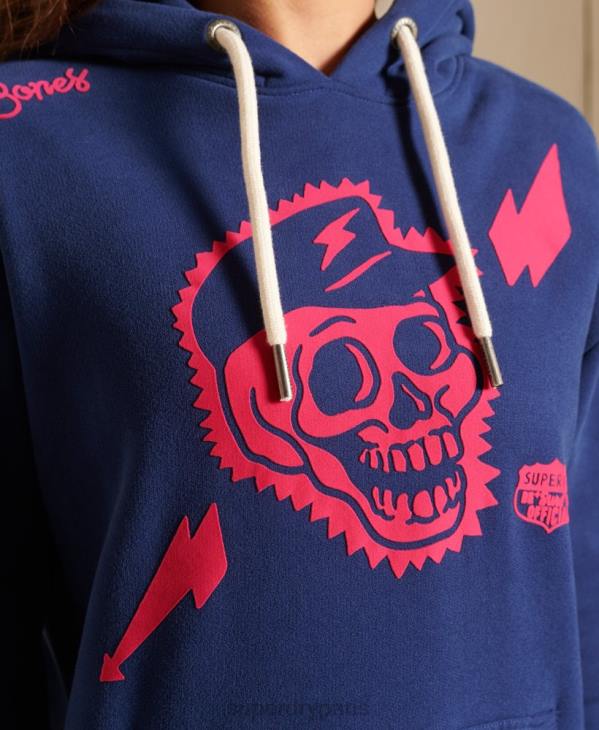 Superdry femmes sweat à capuche bohème et rock oversize D64Z6141 vêtements bleu