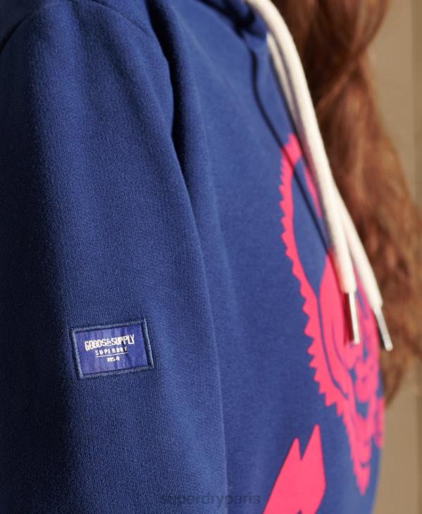 Superdry femmes sweat à capuche bohème et rock oversize D64Z6141 vêtements bleu