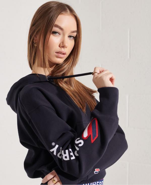 Superdry femmes sweat à capuche boxy graphique code D64Z3489 vêtements marine