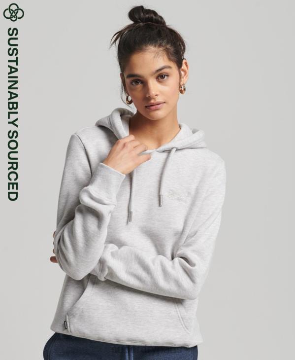 Superdry femmes sweat à capuche brodé logo vintage en coton bio D64Z3336 vêtements gris clair