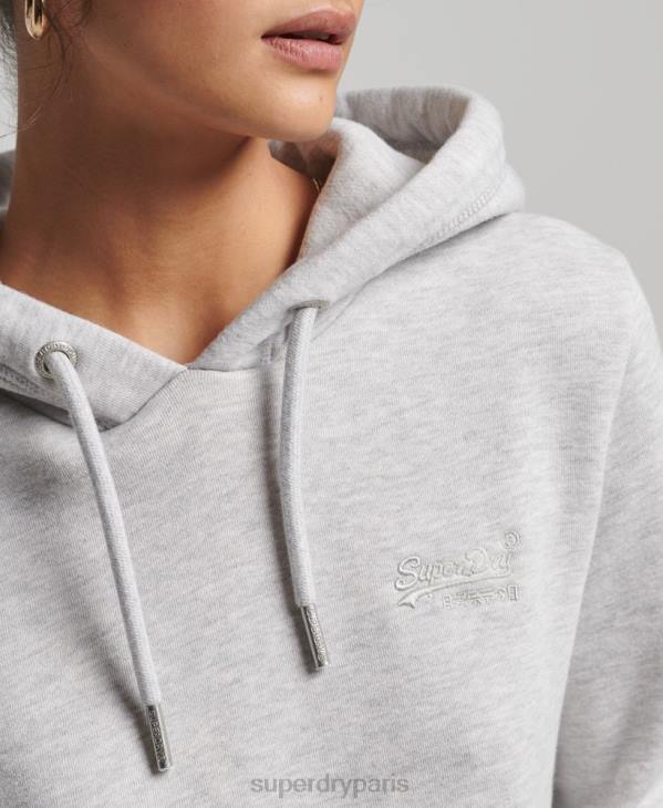 Superdry femmes sweat à capuche brodé logo vintage en coton bio D64Z3336 vêtements gris clair