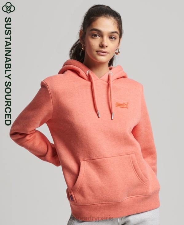 Superdry femmes sweat à capuche brodé logo vintage en coton bio D64Z3385 vêtements corail
