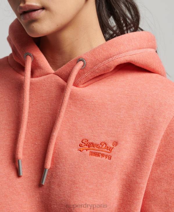 Superdry femmes sweat à capuche brodé logo vintage en coton bio D64Z3385 vêtements corail