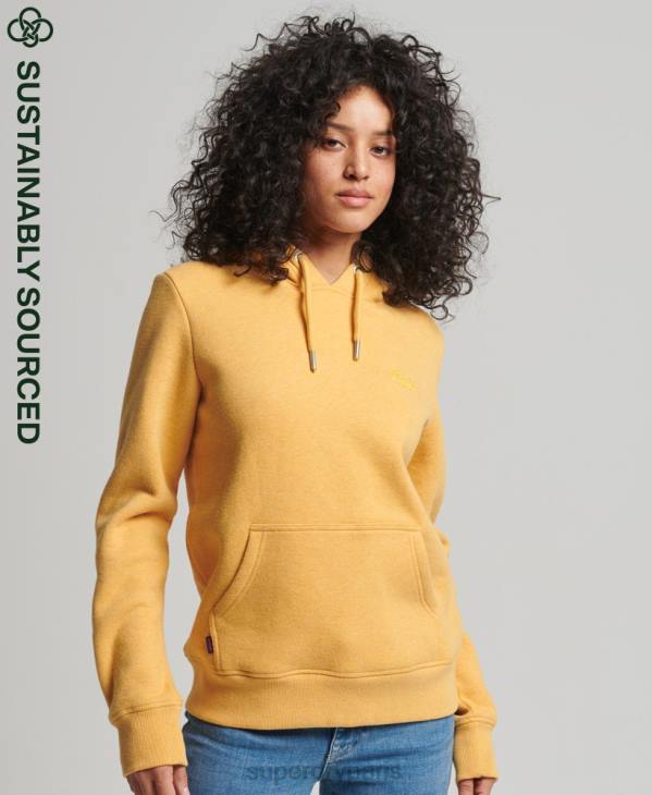 Superdry femmes sweat à capuche brodé logo vintage en coton bio D64Z3386 vêtements jaune