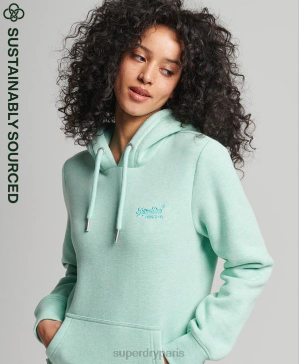 Superdry femmes sweat à capuche brodé logo vintage en coton bio D64Z3422 vêtements vert