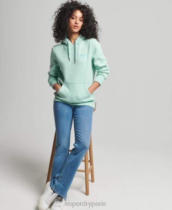 Superdry femmes sweat à capuche brodé logo vintage en coton bio D64Z3422 vêtements vert