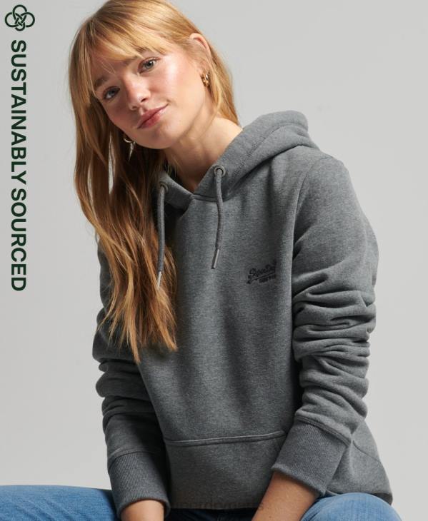 Superdry femmes sweat à capuche brodé logo vintage en coton bio D64Z5875 vêtements gris