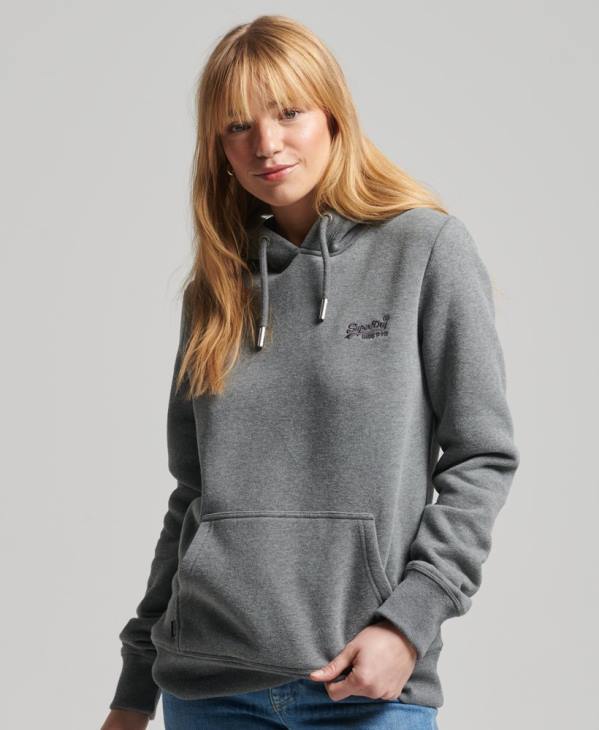 Superdry femmes sweat à capuche brodé logo vintage en coton bio D64Z5875 vêtements gris