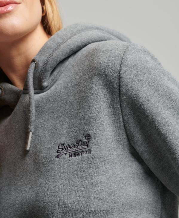 Superdry femmes sweat à capuche brodé logo vintage en coton bio D64Z5875 vêtements gris