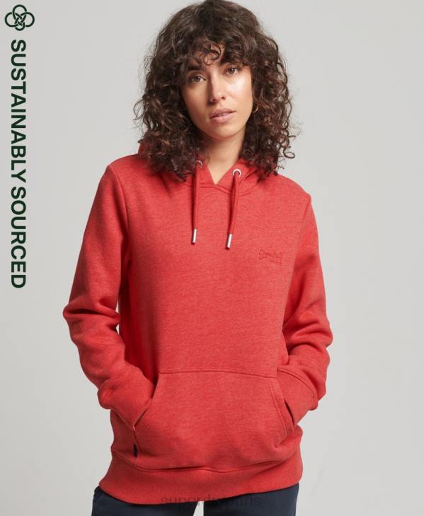 Superdry femmes sweat à capuche brodé logo vintage en coton bio D64Z6679 vêtements rouge