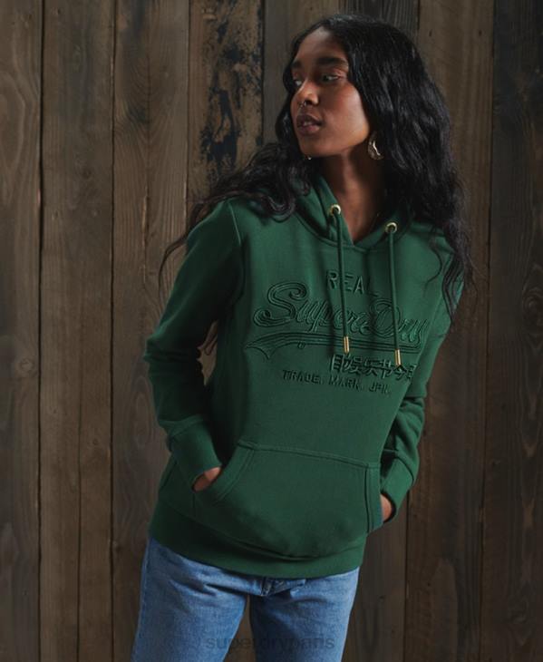 Superdry femmes sweat à capuche brodé ton sur ton à logo vintage D64Z6183 vêtements vert