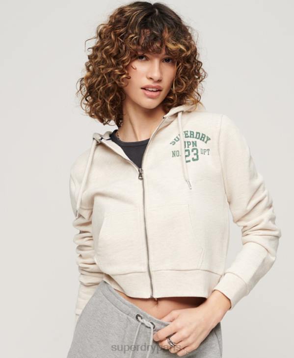 Superdry femmes sweat à capuche court avec fermeture éclair Athletic Essential D64Z2027 vêtements beige