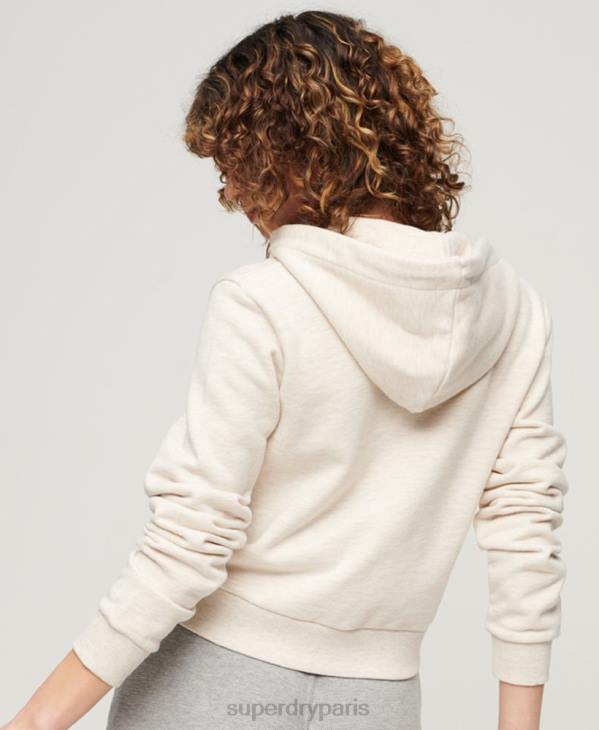 Superdry femmes sweat à capuche court avec fermeture éclair Athletic Essential D64Z2027 vêtements beige