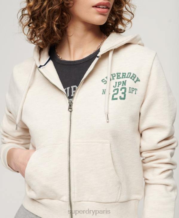 Superdry femmes sweat à capuche court avec fermeture éclair Athletic Essential D64Z2027 vêtements beige
