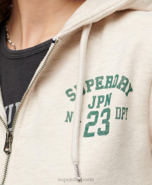 Superdry femmes sweat à capuche court avec fermeture éclair Athletic Essential D64Z2027 vêtements beige