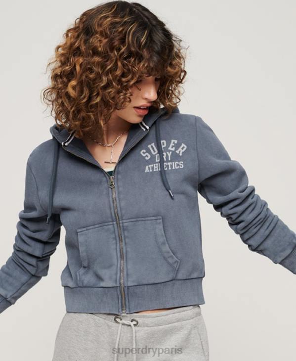 Superdry femmes sweat à capuche court avec fermeture éclair Athletic Essential D64Z2155 vêtements bleu