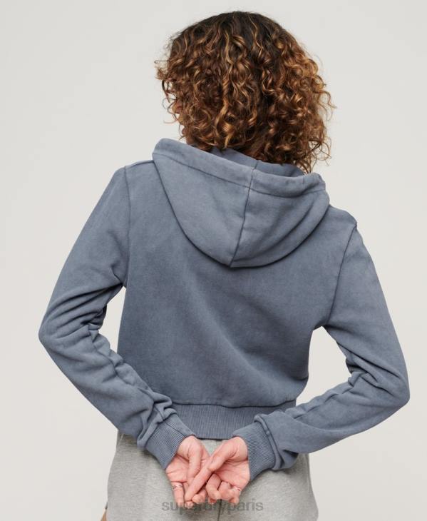 Superdry femmes sweat à capuche court avec fermeture éclair Athletic Essential D64Z2155 vêtements bleu