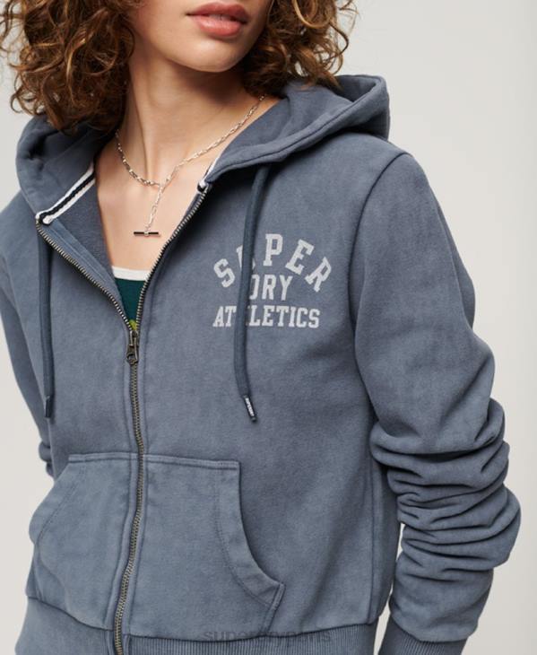 Superdry femmes sweat à capuche court avec fermeture éclair Athletic Essential D64Z2155 vêtements bleu