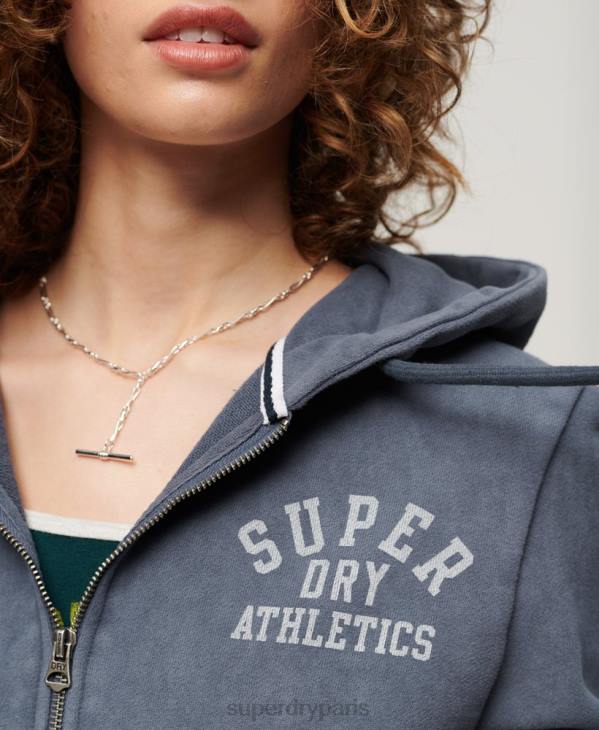 Superdry femmes sweat à capuche court avec fermeture éclair Athletic Essential D64Z2155 vêtements bleu