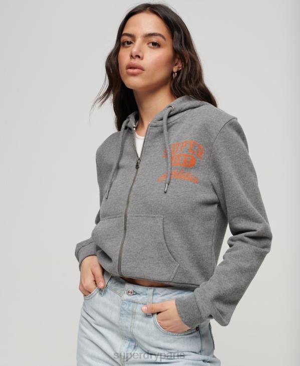 Superdry femmes sweat à capuche court avec fermeture éclair Athletic Essential D64Z3275 vêtements gris foncé